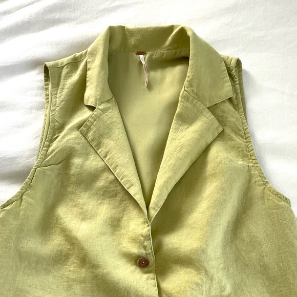 Free People Green Linen Button Front Dress - Picture 5 of 8